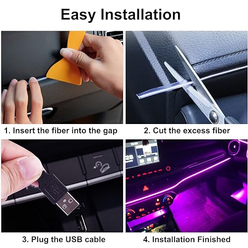 EL Wire Interior Car LED Lights, 16.5FT USB Ambient Lighting Strip, Purple - color: Purple