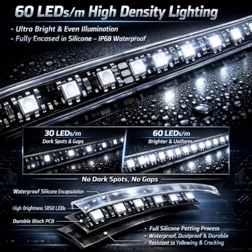 12V Marine Boat LED Light Strip Super Bright, 2 Pack 2FT IP68 Fully Waterproof RV Front Cap Lights, Golf Cart Underglow Roof Lights Strip for Truck ATV UTV SUV Car Pickup Trailer, Cuttable, White - color: White, size: 2FT