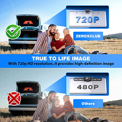 ZEROXCLUB Car Backup Camera 6 LED Lights Night Vision, IP69 Waterproof Wired License Plate Rear View Camera 149° Wide View Reversing Camera for Car Pickup Truck SUV-B2