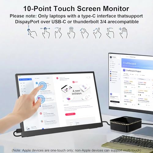 Topmonitor Portable Monitor Touchscreen 15.6" 1080P FHD IPS, 10-Point Touch Travel Gaming Display with Dual Speakers & Kickstand, USB-C HDMI External Screen for Laptop, MacBook, Phone, PS5, Switch - size: 15.6 inch 1080P 2
