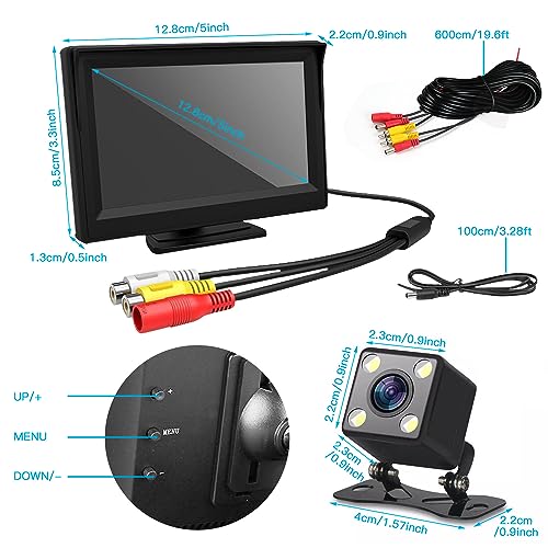 Backup Camera with 5Inch Monitor, 170 Degree Wide View Angel Night Vision Waterproof Vehicle Reverse Rear View Camera System for Car Truck - size: 5''+ Camera