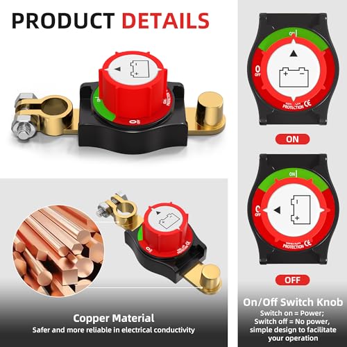 Joinfworld Top Post Battery Disconnect Switch 12V-48V Battery Kill Switch Negative On/Off Battery Switch for Cars, Vehicles, RVs and Boats - color: 250A On-Off Top Post