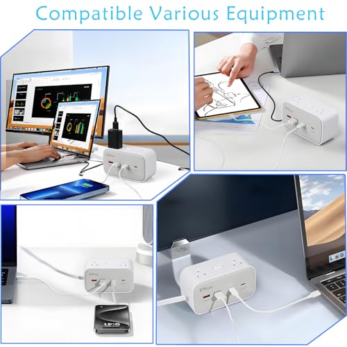 67W Fast Charging Port Power Socket, 5.8 Feet Flat Extension Cord with 8 Outlets and 4 USB (2 USB-C) Fast Charging Ports, Essential for Office, Home, and Dormitory.