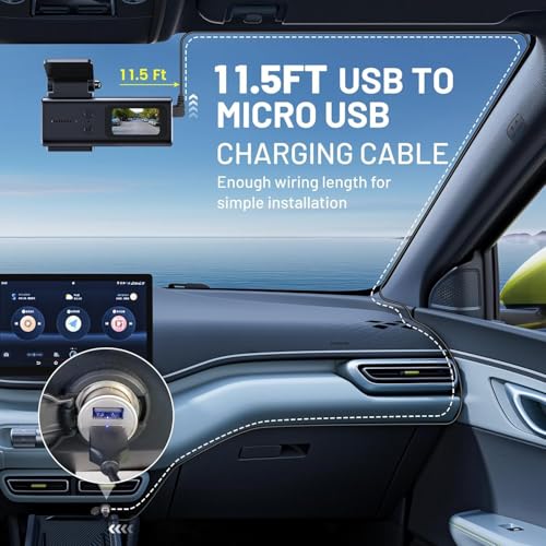 Gebildet Dash Cam Cable for Micro Dash Cam,11.5FT L Angle Micro Adapter Dash Camera Power Cord,Dashcam Charger Cord for Mirror Camera,Driving Recorder,Car DVR - style: USB to Micro