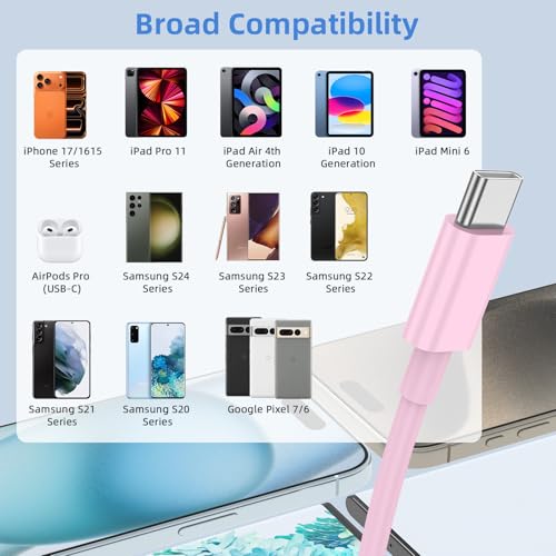 LDHTY CarPlay Charging Cable, USB A to USB C Cable, 2-Pack 6FT, Pink - color: Pink, size: 6ft+6ft