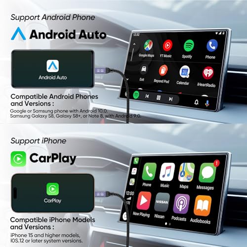 Android Auto USB Cable 1ft for Car CarPlay, USB 3.2 10Gbps Data Transfer 15W Fast Charging for iPhone 17/16/15 Google Pixel 10/9/8/7 Galaxy S26/S25/S24 - size: 1 Feet