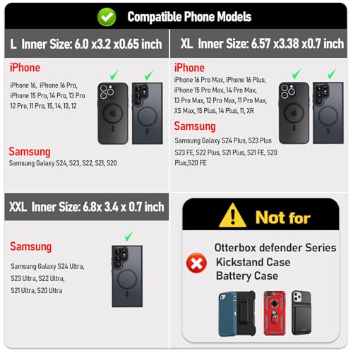 ykooe Leather Phone Holster for iPhone 17 16 15 14 13 12 Galaxy S25 S24 S23 - color: Dark Brown, size: L