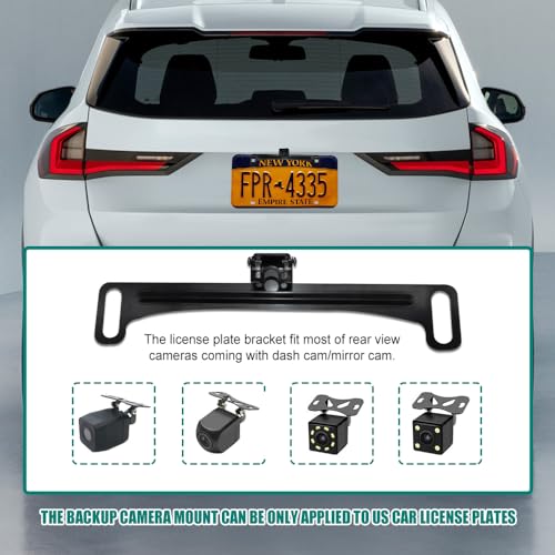 Backup Camera Mount with License Plate Holder and Universal Mirror Bracket