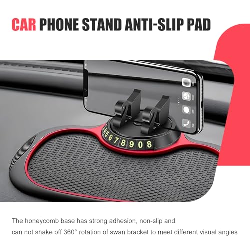Car Phone Holder, Dashboard Anti-Slip Mat, Multi-Functional Car Parking Sign for Temporary Parking Navigation, 360 Degrees Rotatable Phone Mount, Universal for Most Vehicles