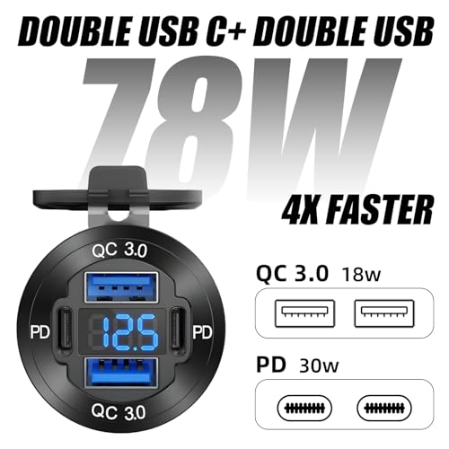 1 Pack 12V USB Outlet, Waterproof Marine USB Port with Voltmeter - color: Pack of 1