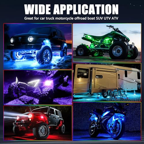 4 Pods RGB LED Rock Lights w/Bluetooth APP& Remote Control, Aluminum Housing, IP68 Waterproof for Boat Trucks Jeep UTV SUV ATV Golf Cart - size: 4 Pods