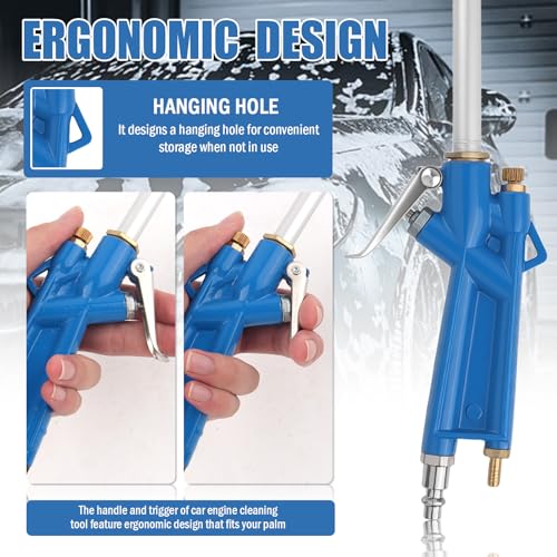 Air Engine Cleaning Gun with 3.93Ft Hose,Elbow Pneumatic Siphon Spray Gun for Car Engine Dust Detail Cleaning,High Pressure Professional Long Air Blow Guns Airs Spray Guns - color: Blue