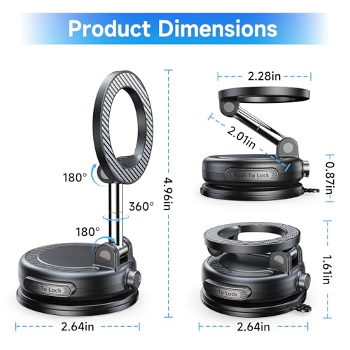 NeverFall Car Phone Mount for MagSafe, 89lbs Vacuum Suction, Strong Magnetic Dashboard & Windshield Mount, 360° Adjustable Phone Holder for iPhone & All Phones, Carbon Fiber