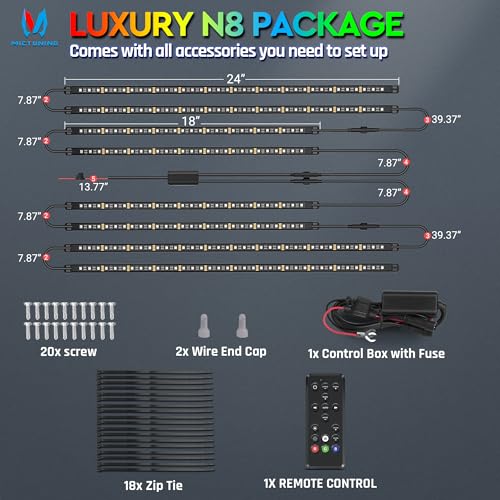 MICTUNING N8 Aluminum RGBW Car Underglow Light Kit Multi Mode Soundsync - color: APP+Remote, size: RGBW