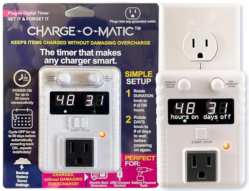 Charge-O-Matic: Automatic Charging Timer for Any Battery-Powered Equipment | Custom Cycles 1-99 Hours On / 1-99 Days Off | ETL Certified | No Wi-Fi Required