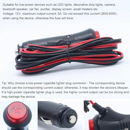 Car Cigarette Lighter Plug Adapter 10FT With LED Switch Button 12V Cigarette Lighter Male Plug Replacement For Car Truck Motorcycle RVs - size: 10FT Low-power 12V36W