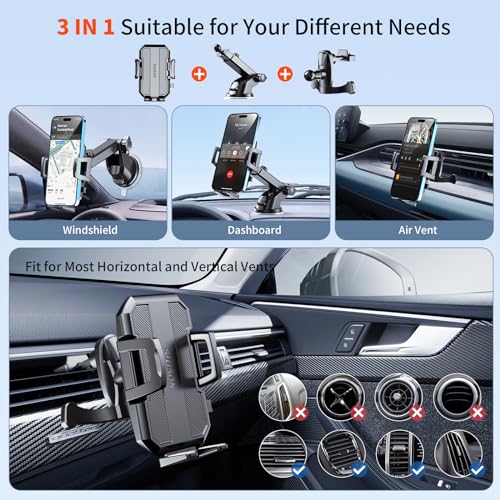 SUUSON Upgraded 3-in-1 Car Phone Holder Mount for Car, Black - color: Black