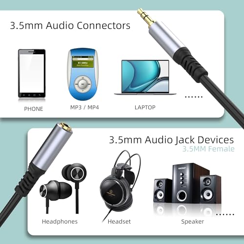 Headphone Extension Cable (1M/3.3FT), 3.5mm Aux Jack Audio Extension Cable Male to Female, 24K Gold Plated Hi-Fi Sound Stereo Aux Extender Cord for Headset, iPhone, iPad, Smartphones, Tablets & More