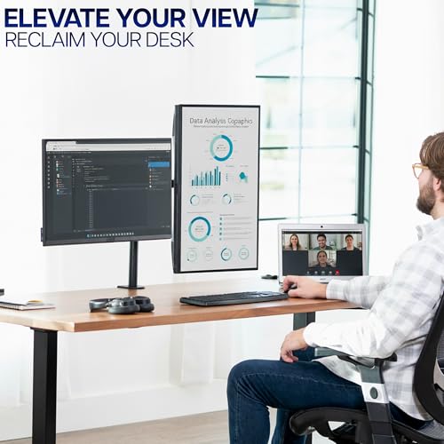 VIVO Dual Monitor Desk Mount, Holds 2 Computer Screens up to 30 inches and 22lbs Each, Heavy Duty Fully Adjustable Steel Stand with C-Clamp and Grommet, Black, STAND-V002 - color: Black, size: 13" - 30"