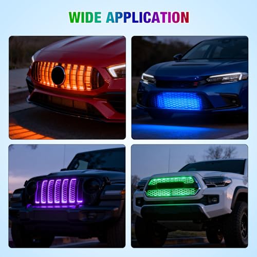 Nilight 4PCS 12" RGB LED Grille Light Strips with APP & Remote Control - color: 4Pcs 12Inch Grille Light w/Remote+APP