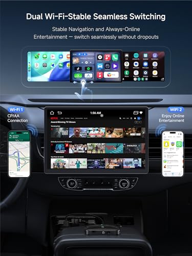 Wireless CarPlay & Android Auto Adapter, Supports for Netflix/YouTube, AI Box Carplay, Drivechat with AI Skills, Dual WiFi, Bluetooth, Fits for OEM Wired CarPlay Cars - color: Satin Black