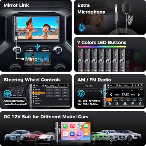 7-Inch Double Din Car Radio Wireless CarPlay and Android Auto - style: Volume knob + 2 physical buttons