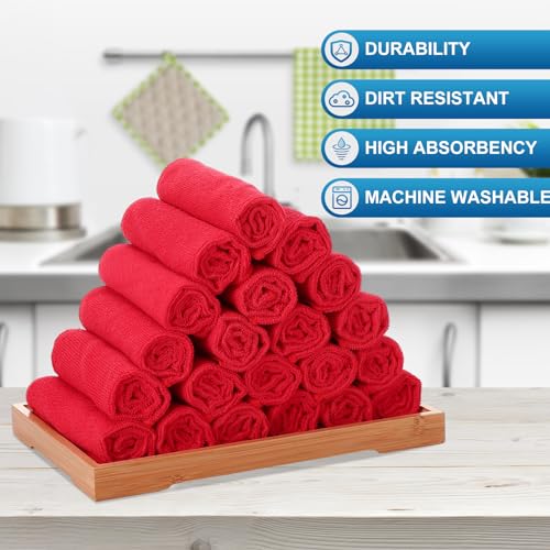 Tenare 100 Pack 12'' x 12'' Microfiber Cleaning Cloths Reusable Cleaning Rags Bulk Microfiber Towels Softer Highly Absorbent Washcloths for House Kitchen Car Window(Red) - color: Red