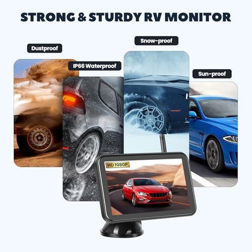 Wireless Backup Camera With 5" Monitor, RV Solar Back Up Camera Systems HD 1080P Monitor With Video Recording, Rechargeable Infrared Night Vision Rear View Cameras For RVs Car Truck Trailer Pickup Van