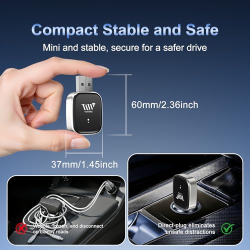Mini Wireless Adapter for Carplay & Android Auto, 2026 Upgraded, Converts Wired to Wireless CarPlay Dongle, Plug & Play, Fast Stable Connection, Compact Design for iPhone & Android with USB/USB-C - color: Metal