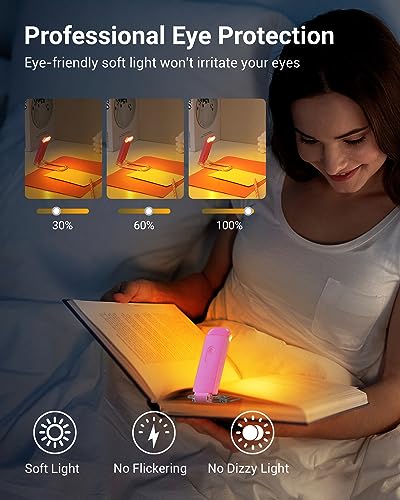 DEWENWILS Amber Book Light, USB Rechargeable Book Light for Reading in Bed, 3 Brightness Levels, Blue Light Blocking, LED Clip-on Reading Light for Kids, Bookworms (Pink) - color: Pink