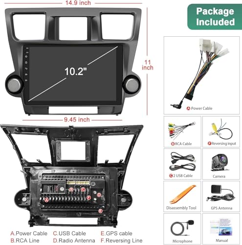 4G+64G Car Radio for Toyota Highlander 2008 2009 2010 2011 2012 2013, Wireless Carplay&Android Auto with Android 13 Support Bluetooth/Voice Control/GPS/WiFi/SWC/FM, 10.1 Inch IPS Touch Screen - color: For Highlander 2008-2013