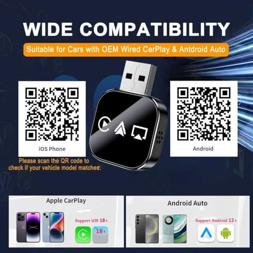 4‑in‑1 Wireless CarPlay Adapter, Convert Factory Wired CarPlay to Wireless CarPlay, Supports AirPlay & Android Screen Mirroring, Plug‑and‑Play, for Cars with Original Wired CarPlay - size: For iphone