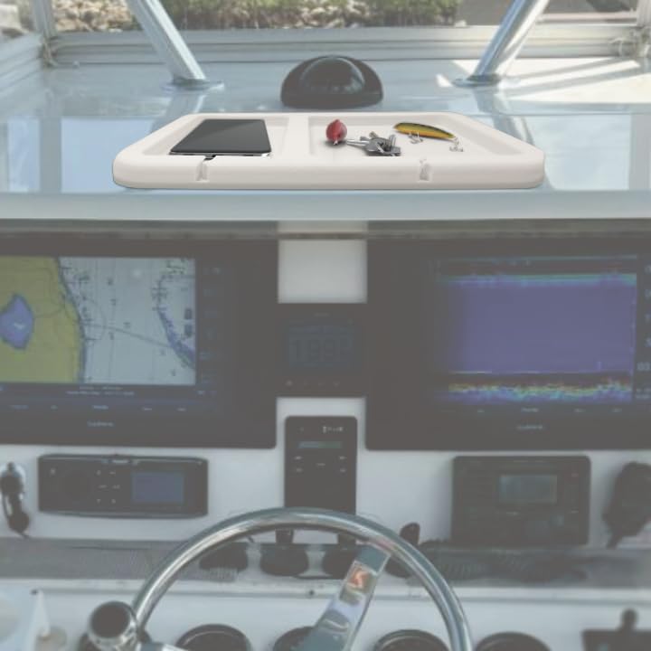 Boat Dashboard 2 Pocket Organization Pad with peel and stick adhesive backing, durable EVA foam dash cove for keys, fishing tools, smartphones, pump out tokens (White) - color: White