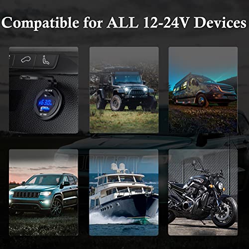 PD 45W USB C Quick Charger 18W USB 3.0 Charger Socket Waterproof with Switch LED Voltmeter and Wire Fuse DIY Kit for 12V/24V Car Boat Marine ATV Bus Truck RV Motorcycle
