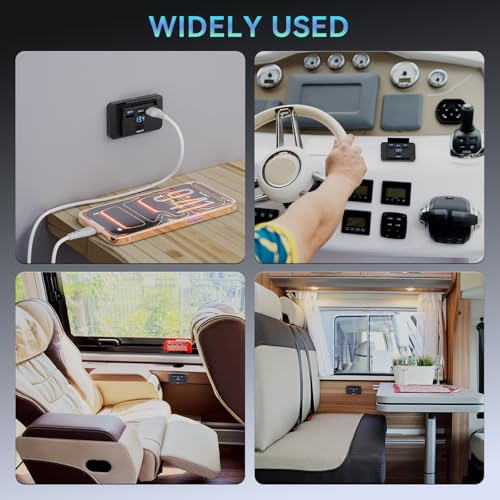 4PCS 72W 3 Ports 12V RV USB Outlet Voltmeter/Switch Panel Wall Mount - color: Deep Blue, size: 4PCS