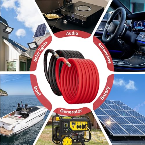 HiFind 4 Gauge AWG Power Ground Wire Cable 10 Ft, True Spec Shielded Braided Welding Battery Cable Terminal for Automotive, Car Audio, Amp Wiring, Speaker Stereo, Solar, Marine, Generator-Red - size: 10FT, style: Red