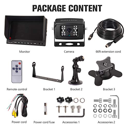 Heavy Duty Vehicle Truck Bus Backup Camera Kit,4 PIN Cab Cam with 7inch LCD Monitor Waterproof Night Vision Rear View Camera+66ft Extension Cable for Bus Truck Van Trailer RV Campers(12V 24V)