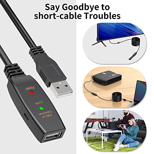 100FT Active USB Extension Cable 2.0 Male to Female with A Extension chipset Signal Booster - Active Extension/Repeate - color: USB 2.0 Extension Cable Black, size: 100FT
