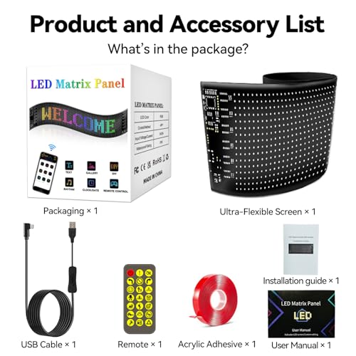 Car LED Soft Screen - Colorful Lights, APP Control, 5V USB Powered, IP66 Waterproof, DIY Text & Images - size: 7*3in