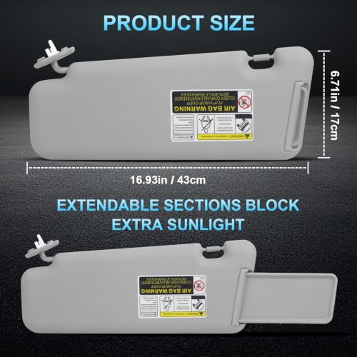 ItranMc Sun Visor Passenger Side for 2008-2013 Toyota Highlander - color: (Gray)Right Passenger Side