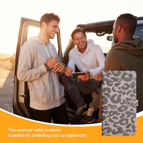 Kewucn Car Registration and Insurance Holder, Leather Auto Glove Box Organizer with Magnetic Shut, Vehicle Compartment Accessories Case for Cards, Driver License & Essential Documents - color: Large-Leopard