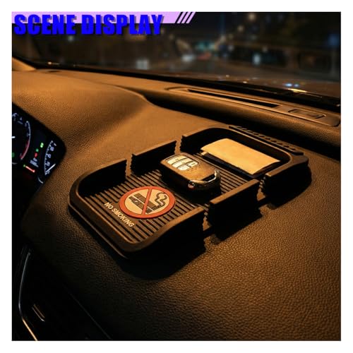 Car Dashboard Cell Phone Holder, Anti-Slip Double-Groove Car Dash Sticky Mat with Number Plate, Multifunctional Auto Interior Gripping Gel Pad Organizer for Navigation, Keys(No Smoking) - size: No Smoking