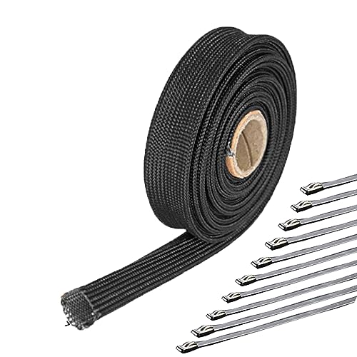 Adjustable Fuel Line Heat Shield 3/4" IDX10' Fiberglass Spark Plug Wire Heat Shield Heat Wrap Heat Sleeve for Car&Auto Wire Loom Protection (Black) - color: black, size: 3/4" IDX10'