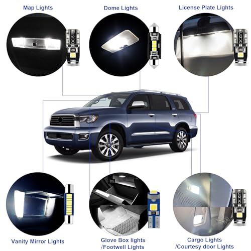 EASY EAGLE LED Interior Car Lights for Toyota-Sequoia-2008-2021: 20 Piece Kit White LED Light Bulbs - Super Bright 6000K + Install Tool