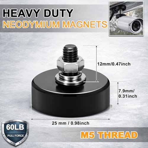 Morningro 24 Pack Mounting Magnet 60lb Magnetic Base M5 Threaded Stud Nut - size: 60lb,0.98inch,M5