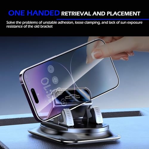 Shakas 360 Degree Rotation Dashboard Phone Holder, Non-Slip One-Hand Operation Navigation Bracket, Self-Adhesive Washable Horizontal and Vertical Placement Holder, for Most Cars (Black)