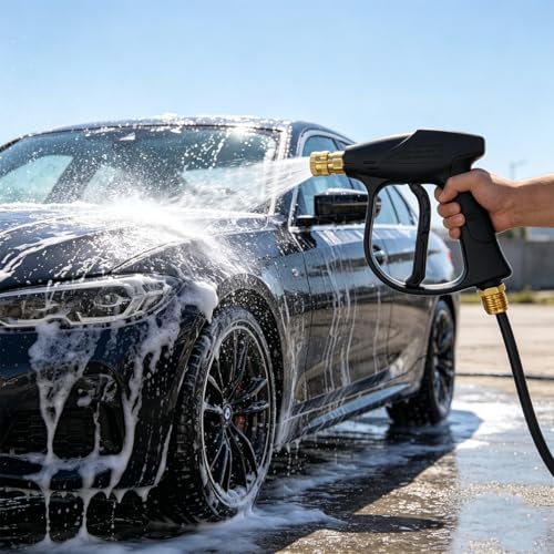 High-Pressure Car Washer Gun, 4350 PSI Max Power Vehicle Sprayer Gun with 1/4" Outlet Quick Connector & 5 Nozzles, M22-14 Thread Auto Washer Tool with Ergonomic Handle, Universal Fit - size: Gun with 5 Nozzles