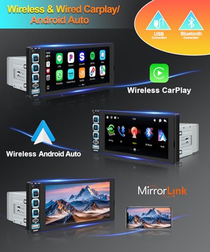 Single Din Car Stereo:Wireless Apple CarPlay Car Radio with Bluetooth 5.2