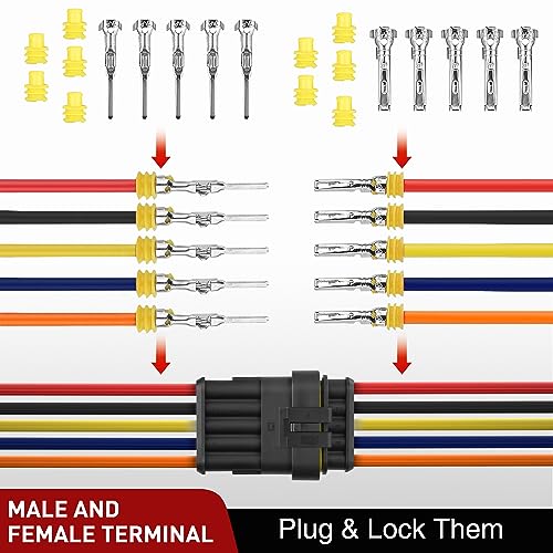 Nilight 220PCS 5 Pin Electrical Connector Plug with Male Female Terminals - size: 5Pin Connector 200Pcs