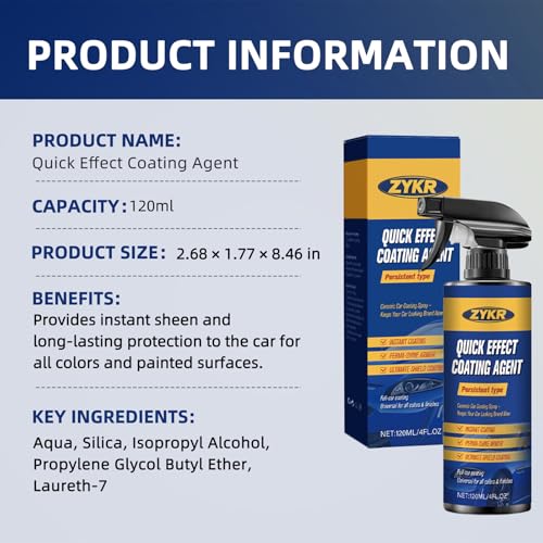 ZYKR Nano Quick Coat Restore - 4.23 Fl Oz Quick Effect Coating Agent for Car, Car Coating Spray for Shine & Protection (2 PC)